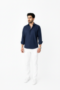 Navy Linen Shirt And White Linen Trouser