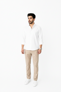 White Linen Shirt And Beige Linen Trouser