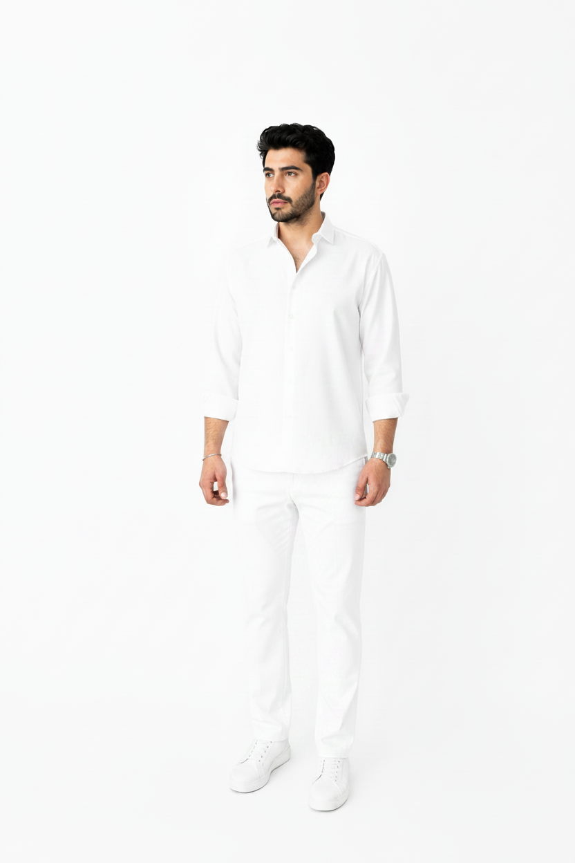 White Linen Shirt And White Linen Trouser