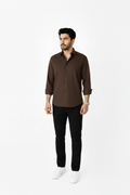 Brown Linen Shirt And Black Linen Trouser
