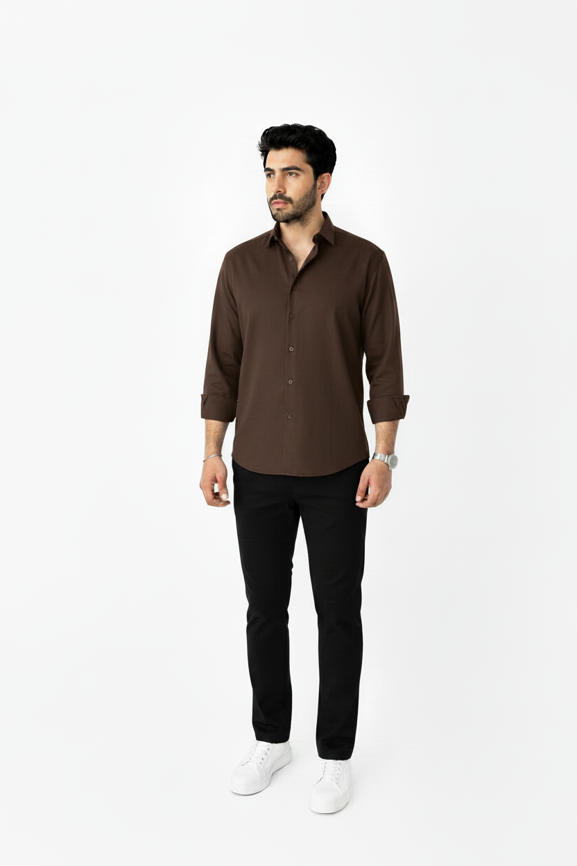 Brown Linen Shirt And Black Linen Trouser