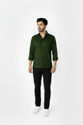 Dark Green Linen Shirt And Black Linen Trouser