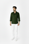 Dark Green Linen Shirt And White Linen Trouser