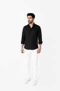 Black Linen Shirt And White Linen Trouser