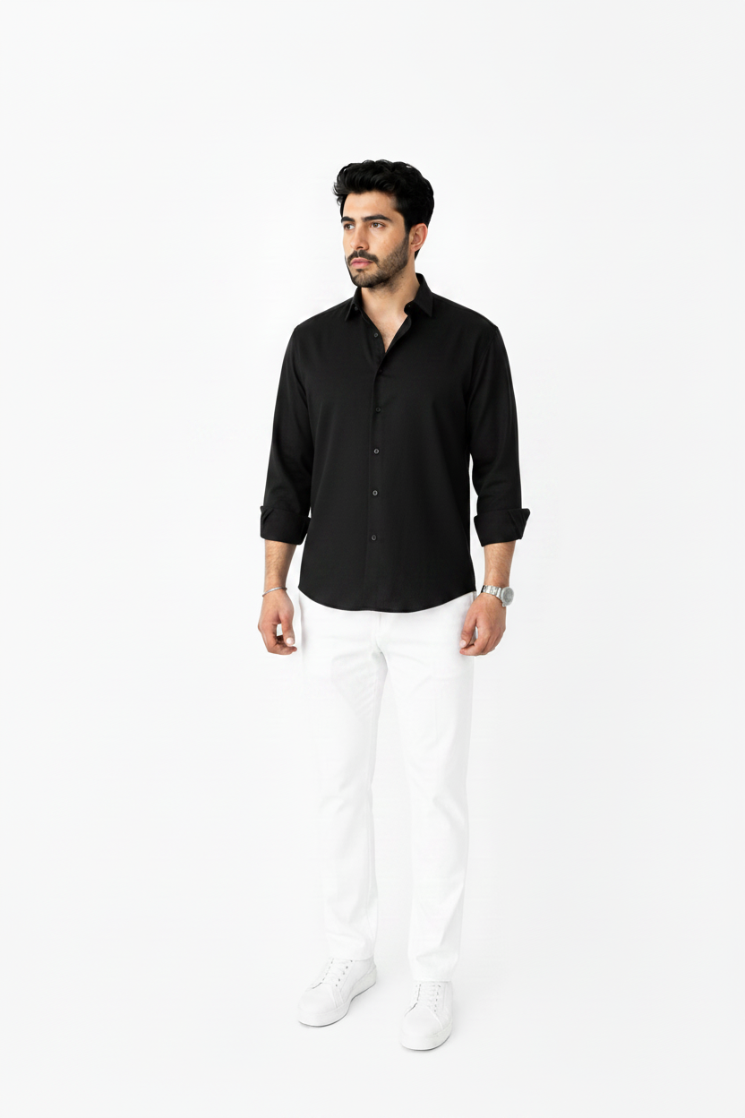 Black Linen Shirt And White Linen Trouser