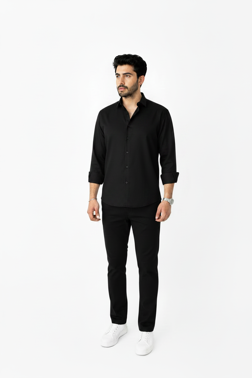 Black Linen Shirt And Black Linen Trouser