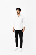 White Linen Shirt And Black Linen Trouser