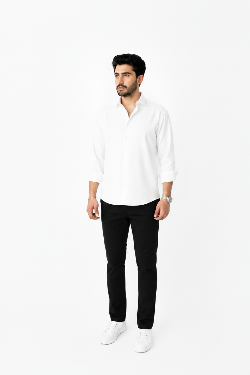 White Linen Shirt And Black Linen Trouser