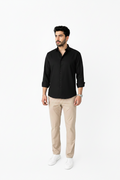 Black Linen Shirt And Beige Linen Trouser