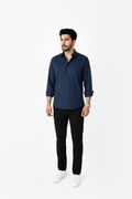 Navy Linen Shirt And Black Linen Trouser
