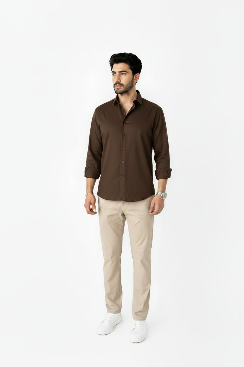 Brown Linen Shirt And Beige Linen Trouser